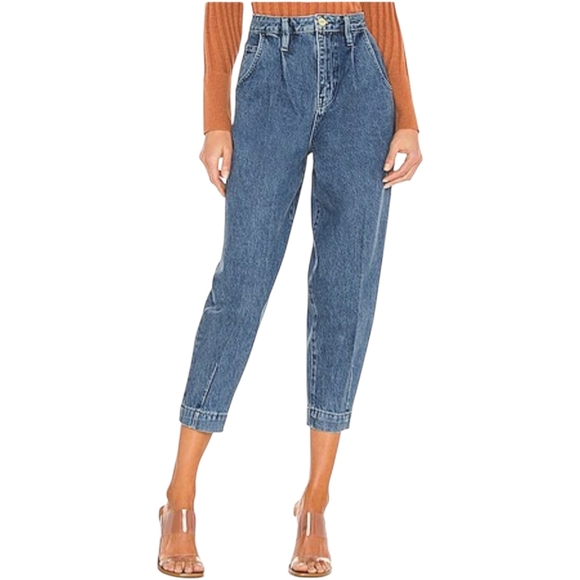 Frame Pleated Barrel Leg Cropped Jeans - Picture 1 of 10